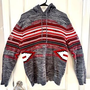 MENS SUN + STONE HOODED AZTEC DESIGN SWEATER